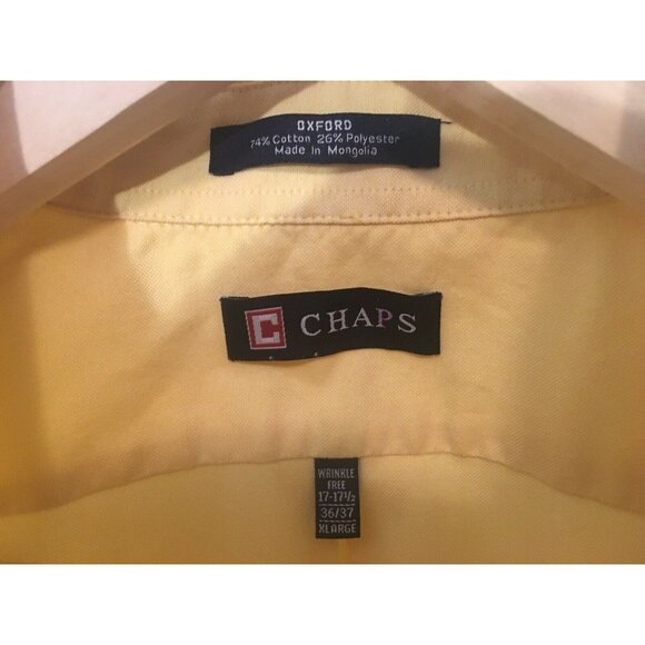 Chaps Oxford Men’s Button Shirt Yellow Size 17-17 1/2 - Picture 2 of 5